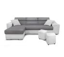 Canapé D'angle Elona Convertible En Microfibre Et Simili Avec Poufs - Blanc / Gris