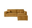 Pack - Clarisse - Canapé D'angle Convertible Réversible Avec Pouf En Velours Côtelé - Jaune