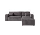 Pack - Clarisse - Canapé D'angle Convertible Réversible Avec Pouf En Velours Côtelé - Gris Foncé