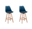 Lot De 2 Tabourets De Bar Scandinave Andrea Avec Pieds Bois - Bleu