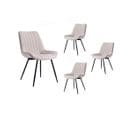 Lot De 4 Chaises Mary à Rayures En Tissu Et Pieds Métal Noir - Beige