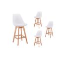 Lot De 4 Tabourets De Bar Scandinave Andrea Avec Pieds Bois - Blanc