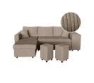 Canapé D'angle Réversible Convertible Oslo Avec Coffre, 2 Poufs à Droite En Velours Côtelé Taupe