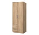 Armoire 2 Portes 3 Tiroirs Bois Naturel