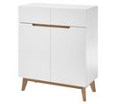 Commode 2 Tiroirs 2 Portes En Bois Blanc Et Chêne - Co16001-2