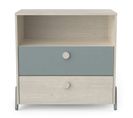 Commode Enfant 2 Tiroirs 1 Niche En Bois Couleur Chêne Topanga Et Vert De Gris