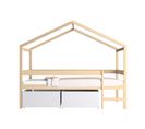 Lit Cabane Bois + 2 Tiroirs Naturel 90x190