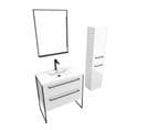 Meuble Salle De Bains 80 Cm, Vasque Blanche, Miroir LED Et Colonne - Blanc - Structura