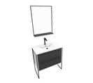 Pack Meuble De Salle De Bain 80x50 Blanc - 2 Tiroirs + Vasque Resine Blanche + Miroir Noir Mat