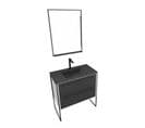 Meuble De Salle De Bain 80x50cm Blanc - 2 Tiroirs - Vasque Resine Noire Effet Pierre - Miroir LED