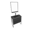 Meuble De Salle De Bain 80x50 Cm Blanc - 2 Tiroirs Noir Mat - Vasque Noire Effet Pierre - Miroir LED