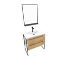 Pack Meuble De Salle De Bain 80x50cm Blanc - 2 Tiroirs Blanc - Vasque Blanche + Miroir Noir Mat