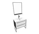 Pack Meuble De Salle De Bain 80x50 Cm - 2 Tiroirs Blanc - Vasque Blanche + Miroir Noir Mat