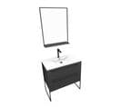 Pack Meuble De Salle De Bain 80x50 Cm Noir Mat - 2 Tiroirs Noir Mat - Vasque Blanche + Miroir