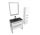 Meuble Salle De Bains 80 Cm, Vasque Noire, Miroir LED Et Colonne - Blanc - Structura