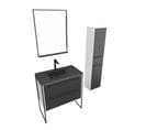 Meuble Salle De Bains 80 Cm, Vasque Noire, Miroir LED Et Colonne - Blanc Et Noir - Structura