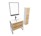 Pack Meuble De Salle De Bain 80x50 Cm - 2 Tiroirs - Vasque Blanche + Miroir Noir Mat + Colonne