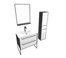 Ensemble De Salle De Bain 80 Cm Blanc Finition Noir + Vasque Blanche+ Miroir + Colonne De Rangement