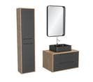 Meuble Salle De Bains 80 Cm, Vasque Rectangle, Miroir Et Colonne - Chêne Naturel Et Noir - Uby