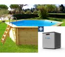 Piscine Bois " Hawai " - 4.10 X 1.18 M + Mini Pompe à Chaleur 3.5kw - Métal - Gris