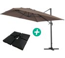 Parasol Jardin Déporté Alu "sun 4 " - Rectangle - 3 X 4 M - Taupe - Dalles À Lestées Incluses