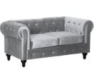 Canapé Fixe Chesterfield Velours "aliza" - 157 X 82 X 70 Cm - 2 Places - Gris