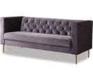 Canapé Fixe En Velours "bruce" - 196 X 76 X 82 Cm - 3 Places - Gris