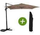 Parasol Jardin Déporté "soleil" - Carré - 2.5 X 2.5 M - Taupe + Housse De Protection