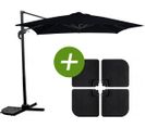 Parasol Jardin Déporté "soleil" - Carré - 2.5 X 2.5 M - Noir + Dalles À Lester Incluses