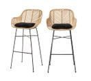 Lot De 2 Tabourets De Bar En Rotin H76cm