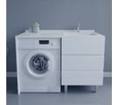 Meuble Spécial Lave-linge Kora Avec Plan Vasque Déportée 124 Cm X 65 Cm- Blanc- Vasque à Droite