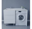 Meuble Spécial Lave-linge Kora Avec Plan Vasque Déportée 124 Cm X 65 Cm- Blanc- Vasque à Gauche