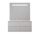 Meuble Double Vasque Tout Inox 120 Cm Rosinox + Miroir Elégance Ht105- Blanc- Plan Vasque En Résine