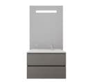 Meuble Vasque Tout Inox Rosinox 80 Cm + Miroir Elégance Ht105- Gris- Plan Vasque En Résine