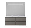 Meuble Double Vasque Tout Inox 140 Cm Rosinox + Miroir Elégance Ht105- Gris- Plan Vasque En