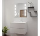 Meuble Vasque Tout Inox Rosinox 80 Cm + Miroir Excellence- Blanc- Plan Vasque En Résine