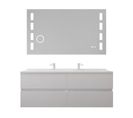 Meuble Double Vasque Tout Inox 140 Cm Rosinox + Miroir LED Excellence- Blanc- Plan Vasque En