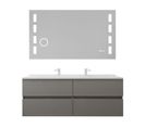 Meuble Double Vasque Tout Inox 140 Cm Rosinox + Miroir LED Excellence- Gris- Plan Vasque En