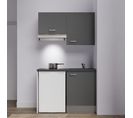 Kitchenette K01l-pt - 120 Cm Avec Plan De Travail Et Évier - Façade Gris Plan Noir Evier Noir