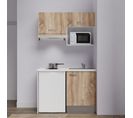 Kitchenette K02l-pt - 120 Cm Avec Plan De Travail Et Évier - Façade Bois Plan Blanc Evier Gris