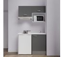 Kitchenette K02l-pt - 120 Cm Avec Plan De Travail Et Évier - Façade Gris Plan Blanc Evier Blanc