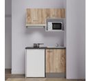 Kitchenette K02l-pt - 120 Cm Avec Plan De Travail Et Évier - Façade Bois Plan Noir Evier Blanc