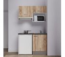 Kitchenette K02l-pt - 120 Cm Avec Plan De Travail Et Évier - Façade Bois Plan Noir Evier Gris