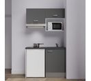 Kitchenette K02l-pt - 120 Cm Avec Plan De Travail Et Évier - Façade Gris Plan Noir Evier Noir