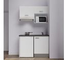 Kitchenette K02l-pt - 120 Cm Avec Plan De Travail Et Évier - Façade Blanc Plan Noir Evier Noir