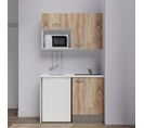 Kitchenette K07l-pt - 120 Cm Avec Plan De Travail Et Évier - Façade Bois Plan Blanc Evier Noir