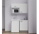 Kitchenette K07l-pt - 120 Cm Avec Plan De Travail Et Évier - Façade Blanc Plan Blanc Evier Noir