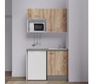 Kitchenette K07l-pt - 120 Cm Avec Plan De Travail Et Évier - Façade Bois Plan Gris Evier Blanc