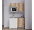 Kitchenette K07l-pt - 120 Cm Avec Plan De Travail Et Évier - Façade Bois Plan Gris Evier Gris