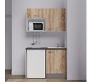 Kitchenette K07l-pt - 120 Cm Avec Plan De Travail Et Évier - Façade Bois Plan Noir Evier Blanc